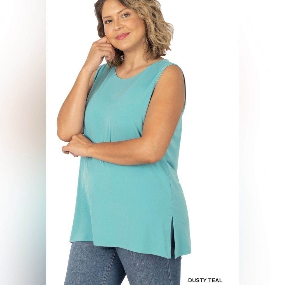 New!Plus Size Dusty Teal Sleeveless Split Hem Women Top Size 1X 2X 3X